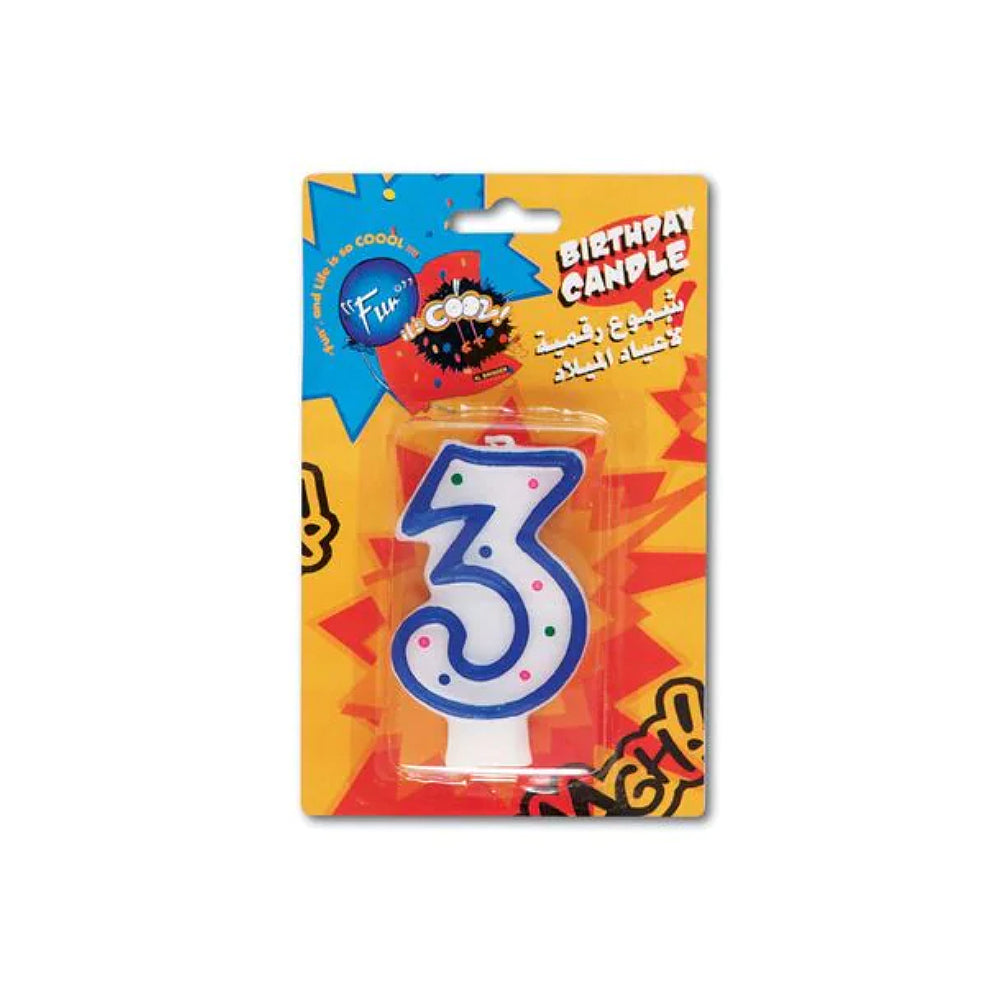 Fun Numeral 3 Birthday Candle 15x9.5x1.8cm