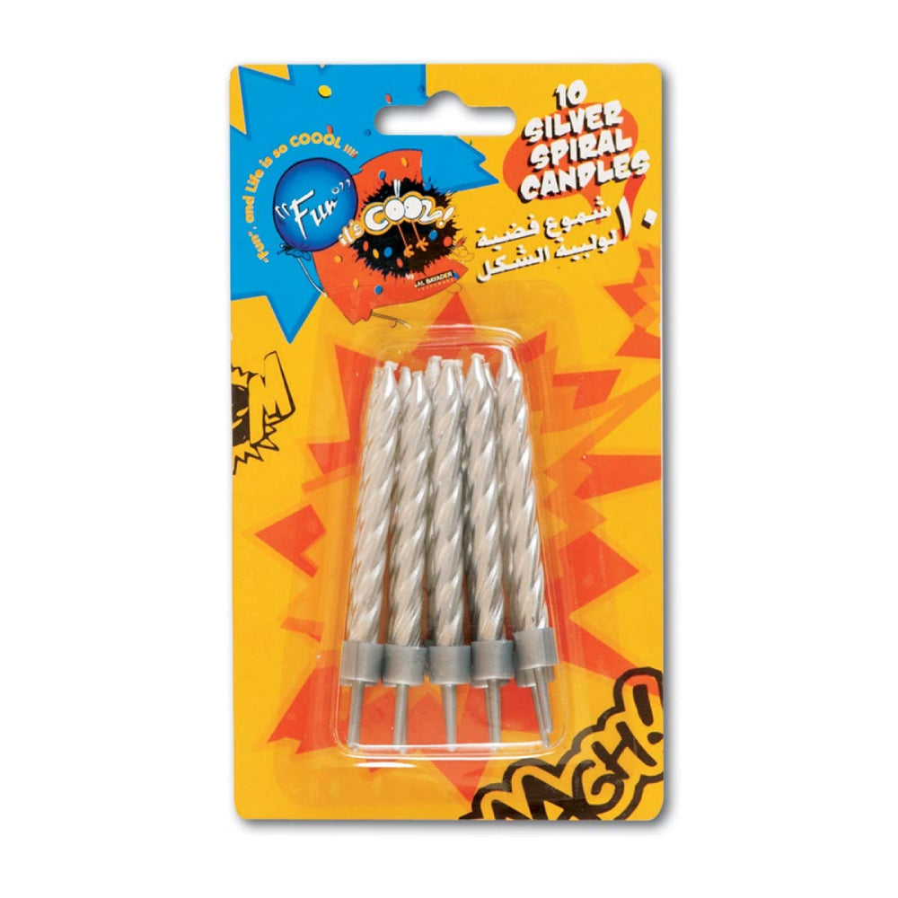 Fun Spiral Birthday Candle - Silver + Holder 10s