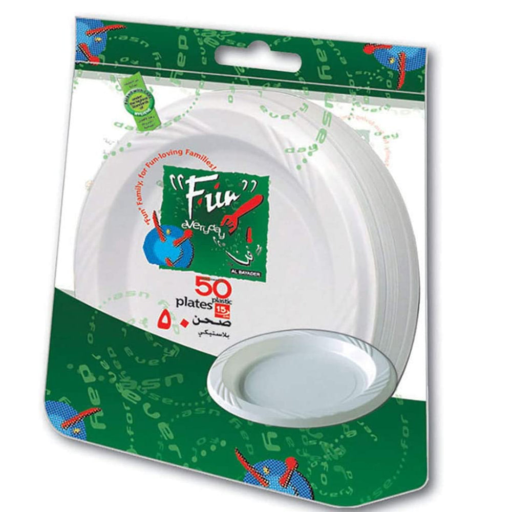 Fun Plastic Plate White 15cm 50pcs