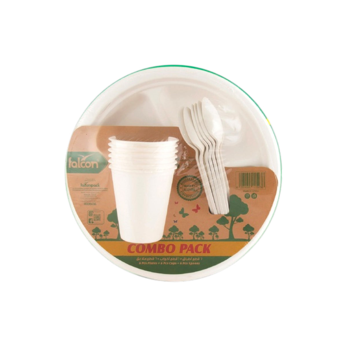 Falcon Biodegradable Plate 10 Inch 6 Pieces + 6 Spoons + 6 Cups