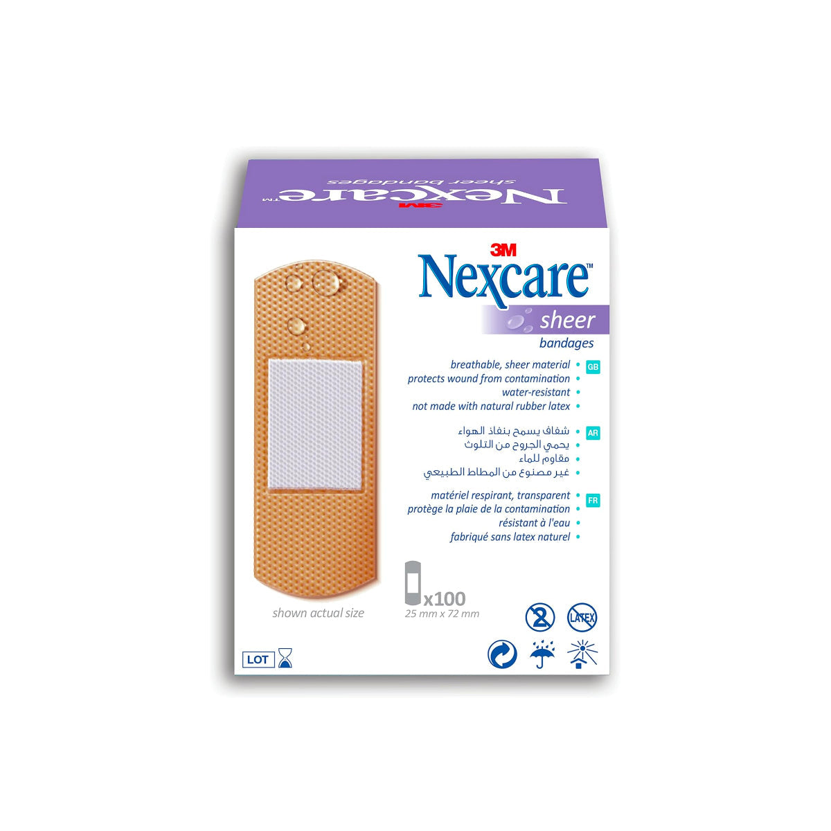 Nexcare Water Resistant Sheer Bandages 72x25mm 100 Pieces