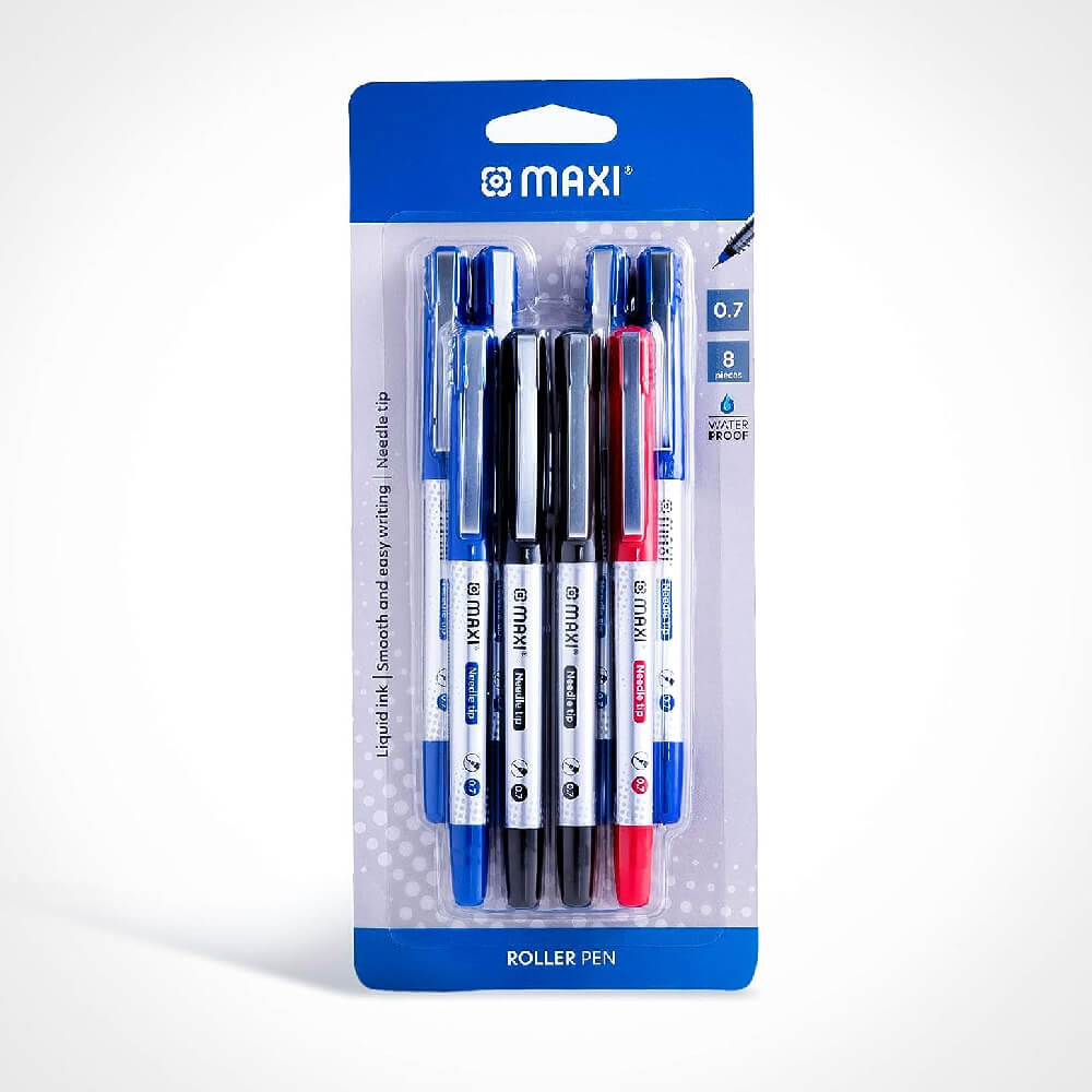 Maxi Roller Pen 0.7Mm Needle Tip Blister Of 8Pieces