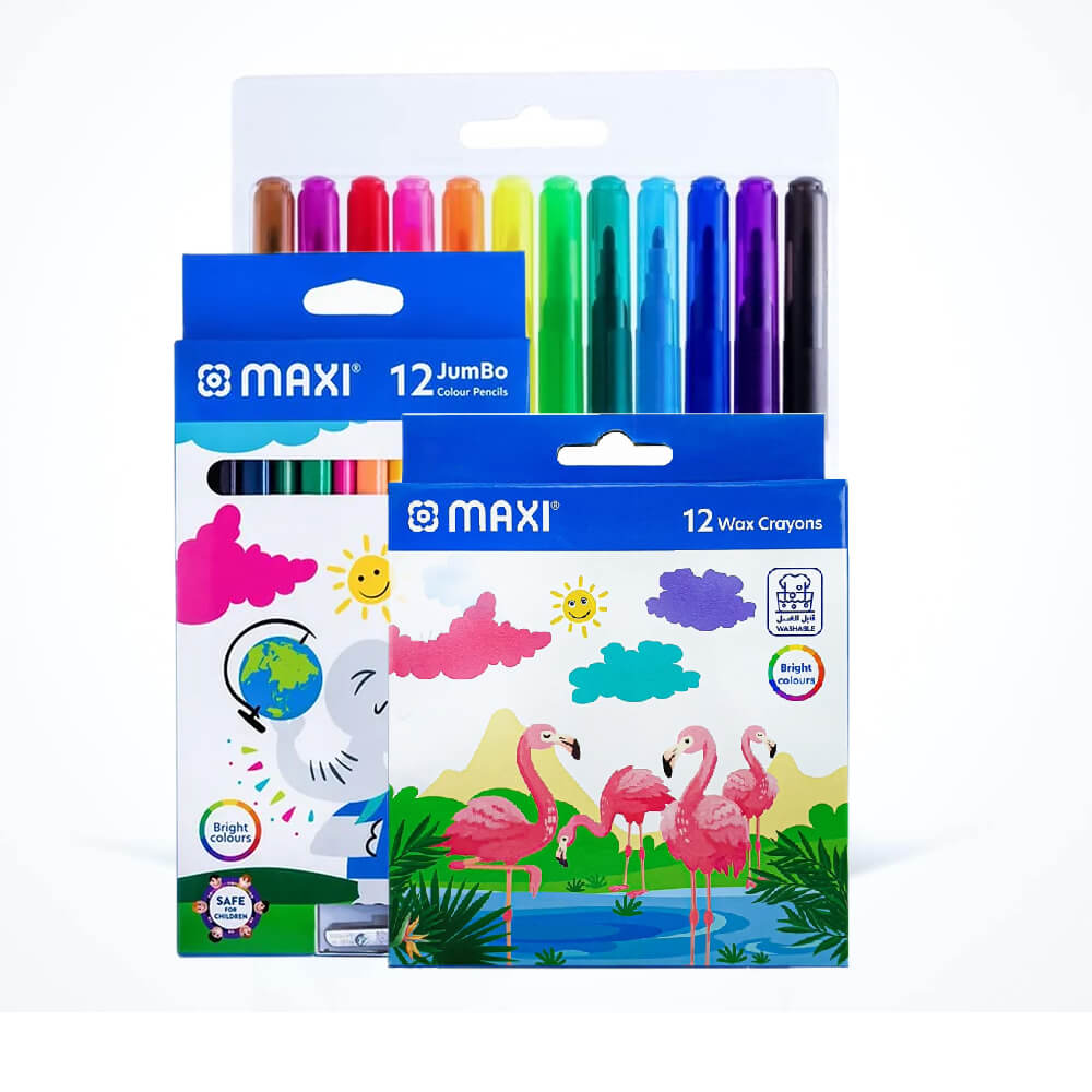 Maxi Felt Pencils + Colour Pencils Wax Crayons 12Colours