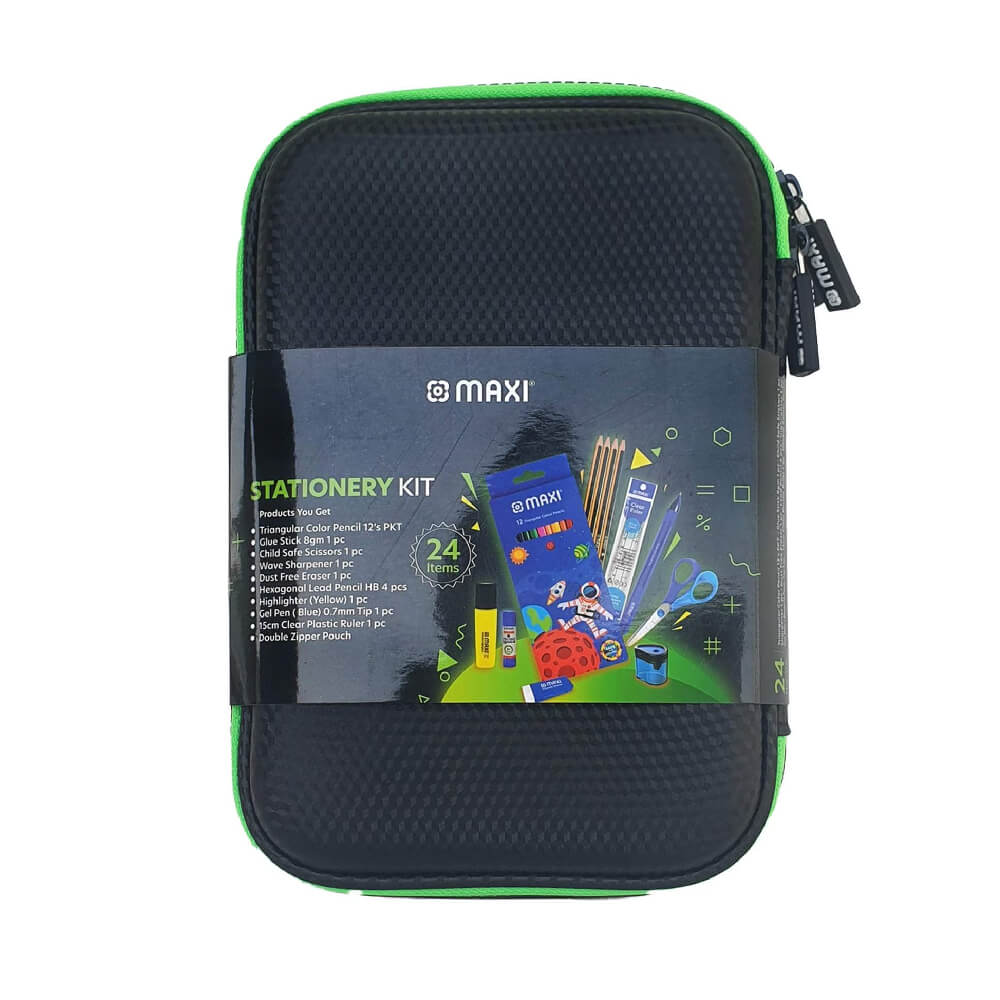 Maxi Double Zipper Pencil Case Stationery Kit 24Items
