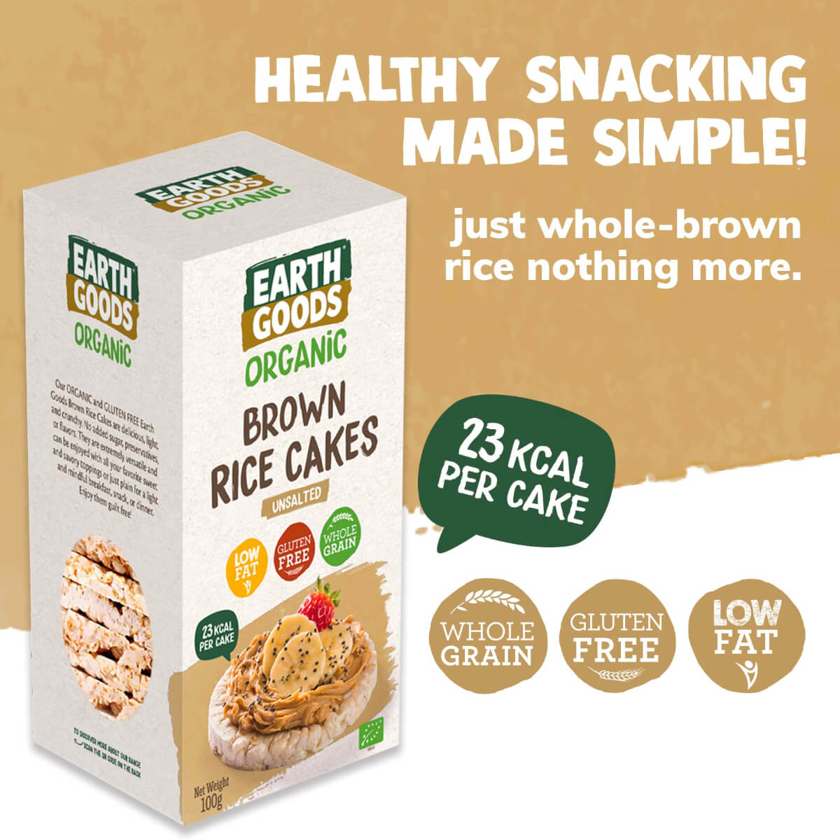 Earth Goods Organic Unsalted Brown Rice Cake 100g