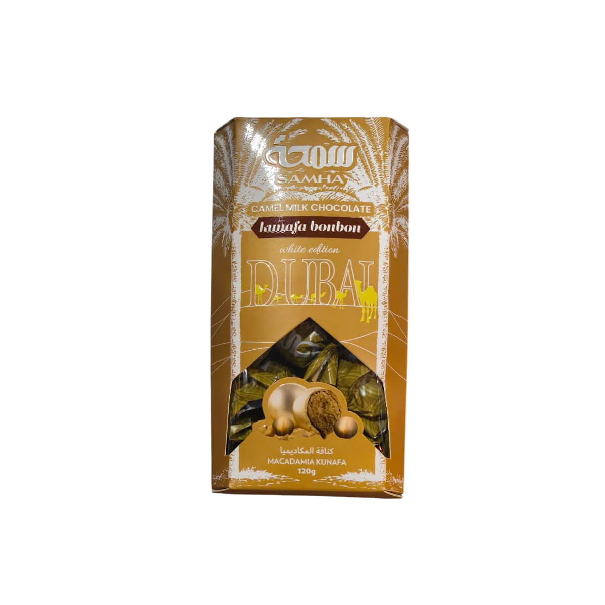Samha Macadamia Kunafa Camel Milk White Dubai Chocolate 120g