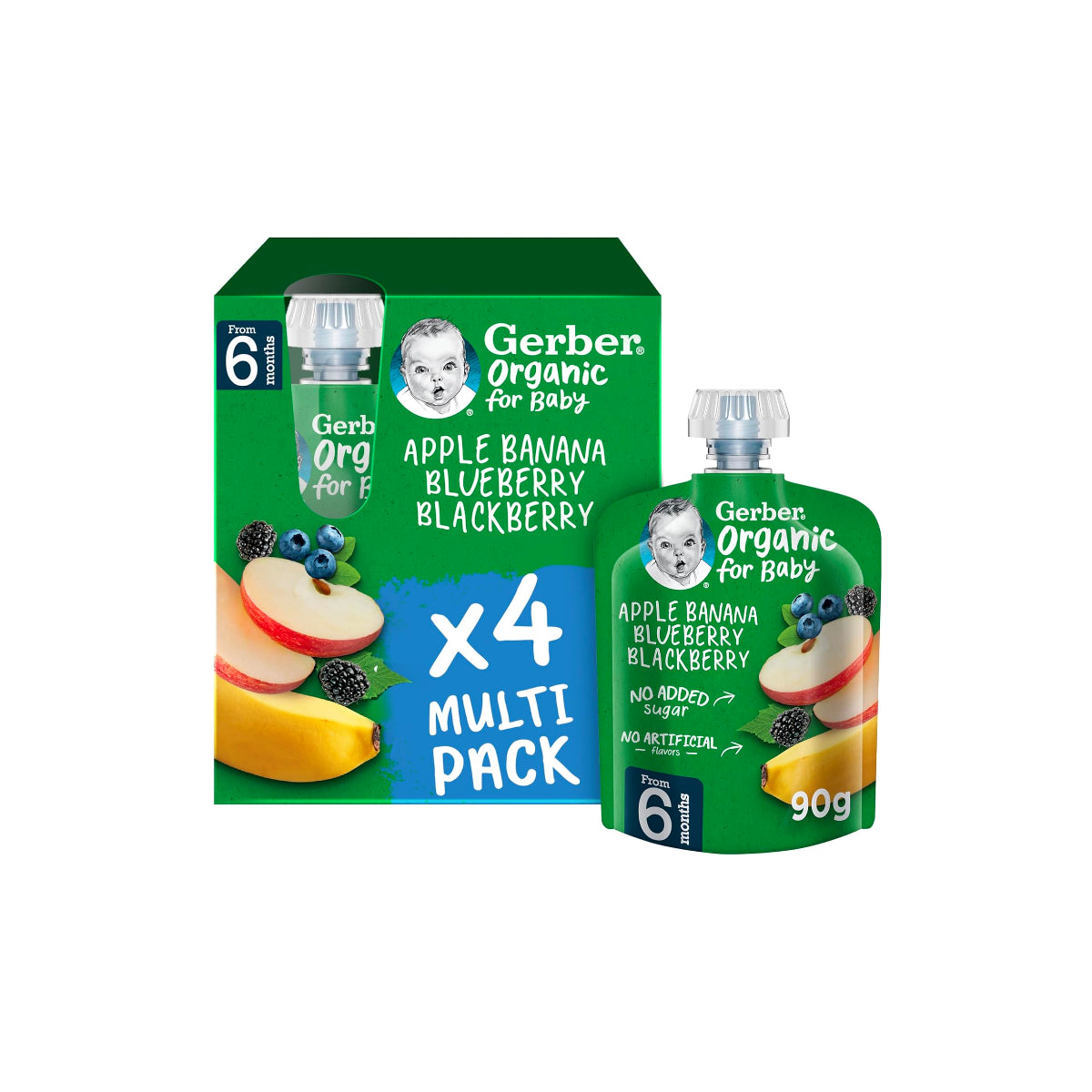 Gerber Organic Puree Apple,Banana,Blueberry,Blackberry Baby Food 4x90g
