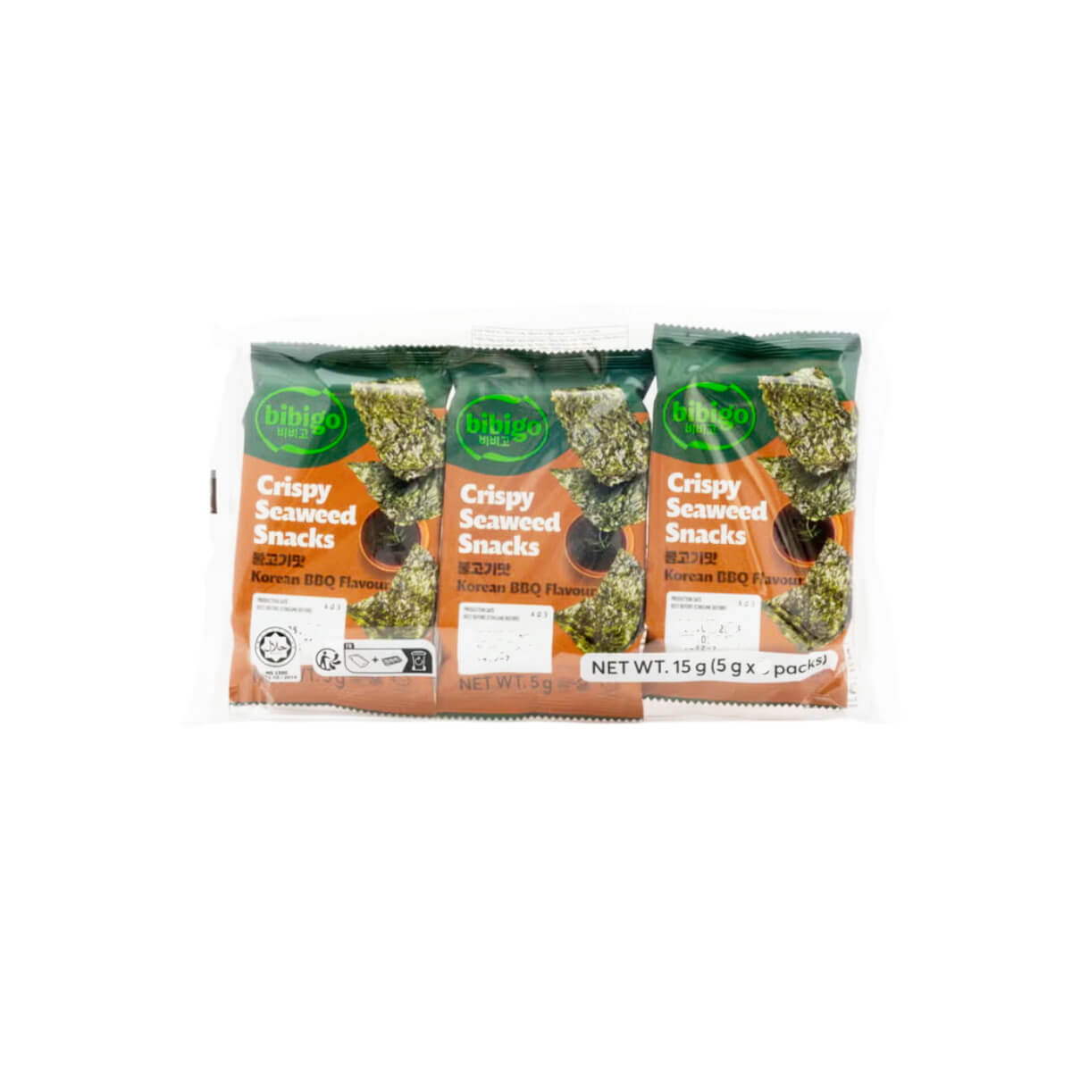 Bibigo Crispy Seaweed Snacks, Korean BBQ Flavour Pack of 6x5gm