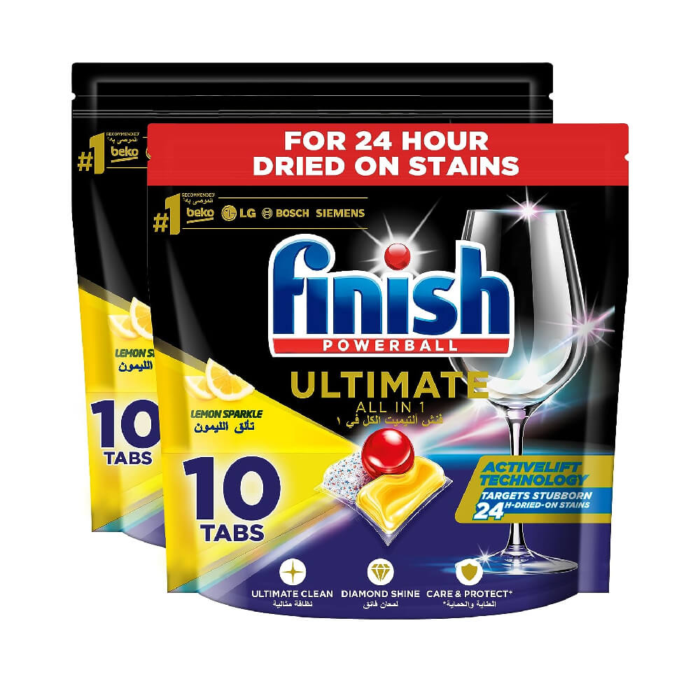Finish Quantum Powerball Ultimate Lemon Sparkle Dishwasher Tablets 10S 1+1 Free