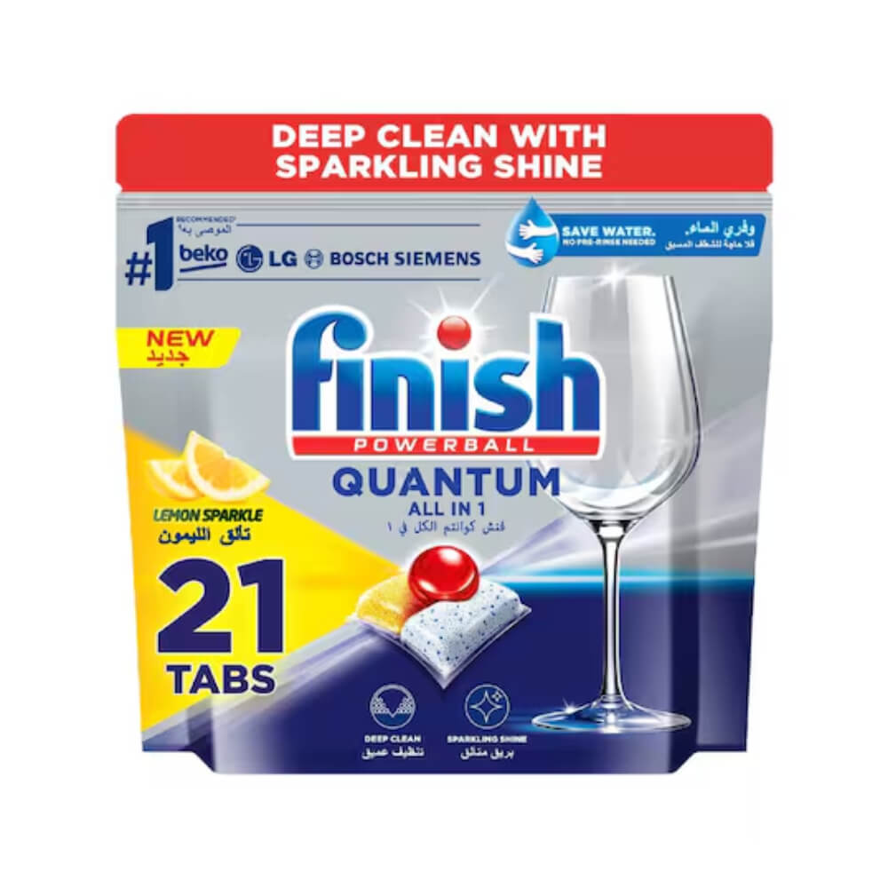 Finish Quantum Powerball All in 1 Lemon Sparkle Dishwasher Tablets 21s