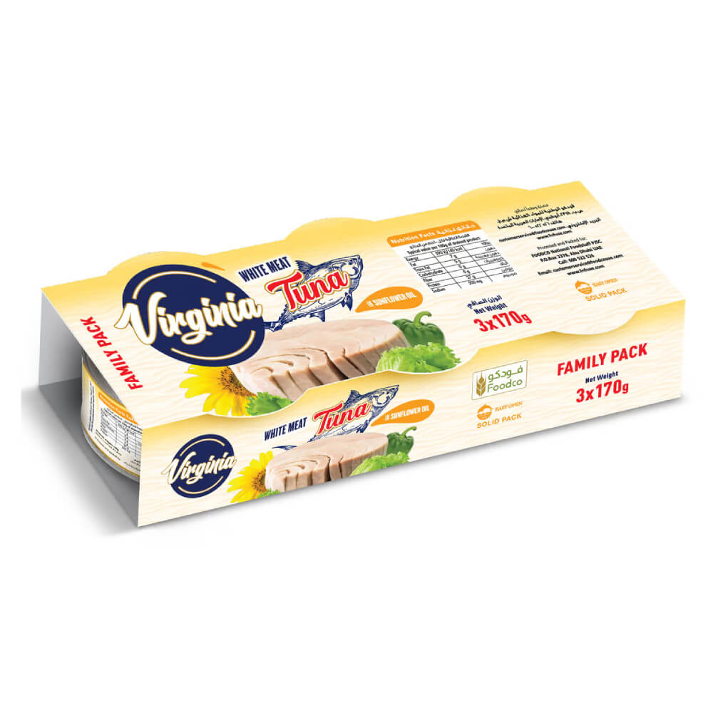 Virginia White Meat Tuna Solid In Sunflower Oil 3x170gm