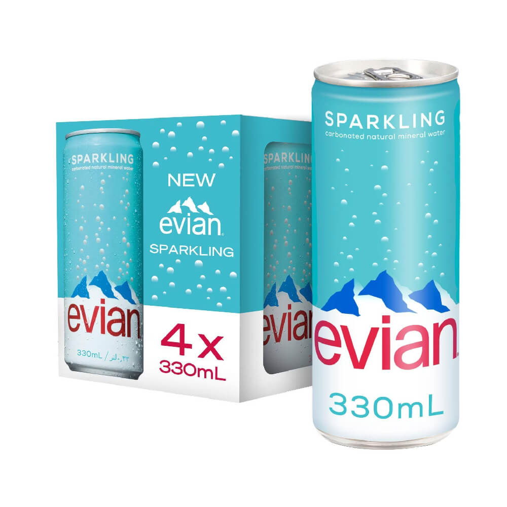 Evian Sparkling Carbonated Natural Mineral Water 4x330ml