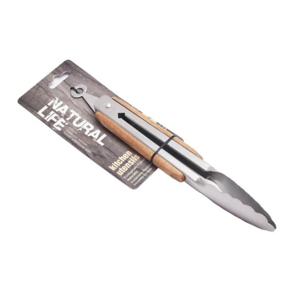 Stainless Steel 9 inch Acacia with Stainless Steel Handle FoodTongs