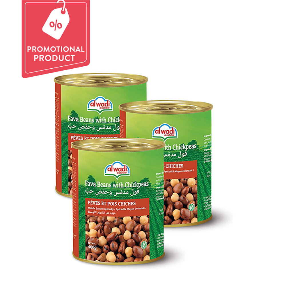Al Wadi Fava Beans w/ Chickpeas in Brine 400Gx3