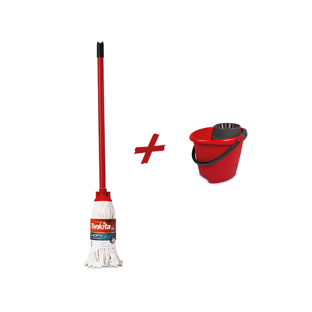 Tonkita Mopi Cotton Mop Str With Stick Tk63668 + Bucket