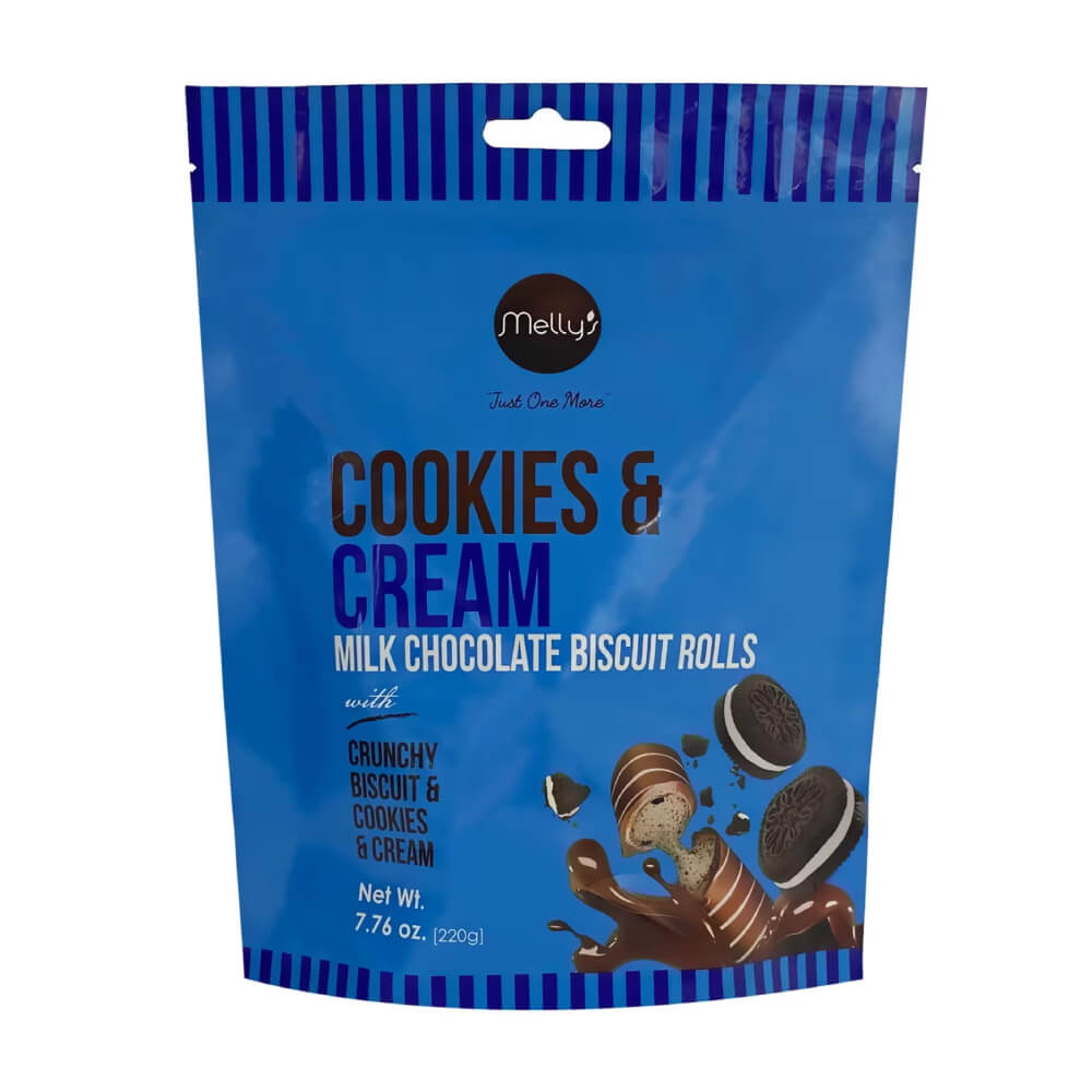 Melly's Cookie & Cream Milk Chocolate Biscuits Rolls 220gm