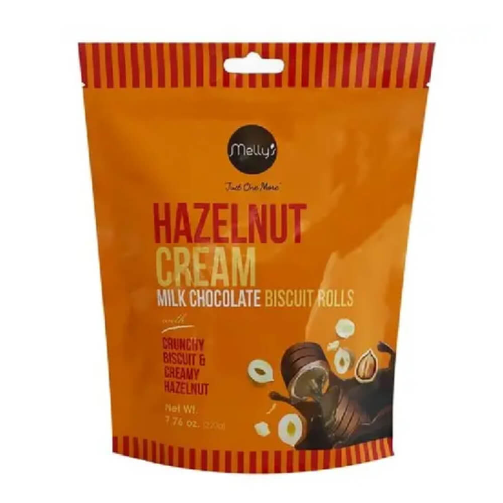 Melly's Hazelnut Cream Milk Chocholatye Biscuit Rolls 220gm