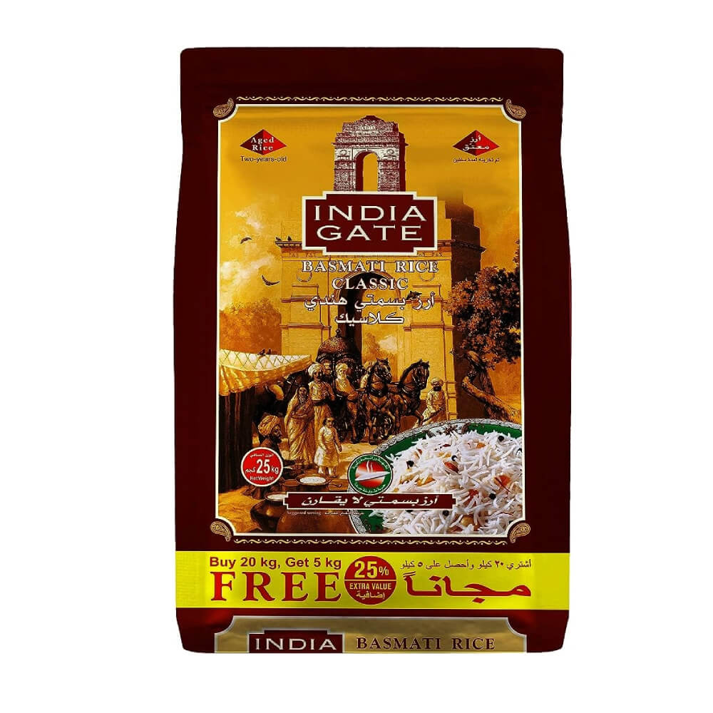 India Gate Classic Basmati Rice 20Kg + 5Kg Free