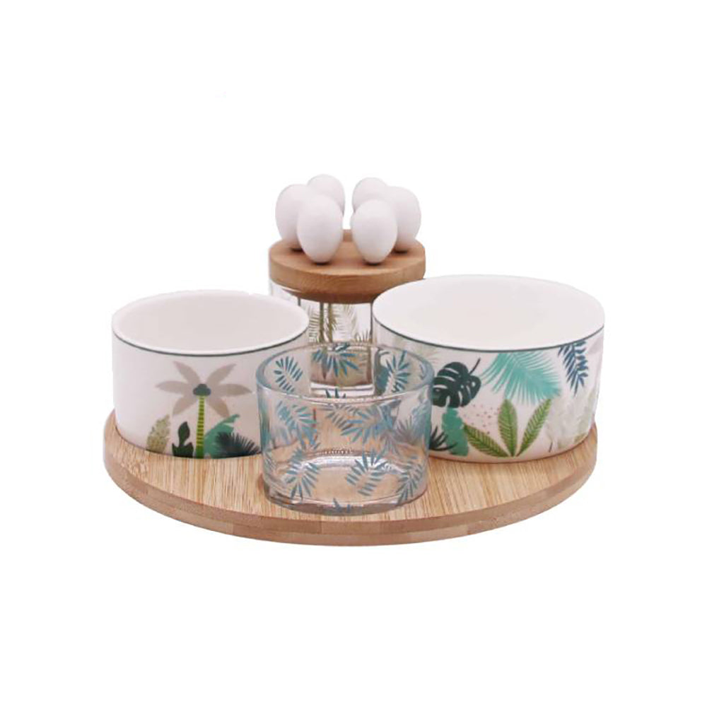 Cuisineart Wooden Serving Set Round Ceramic 12s