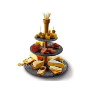 Cuisineart 3 Tier Round Serving Slate With Wooden Stand