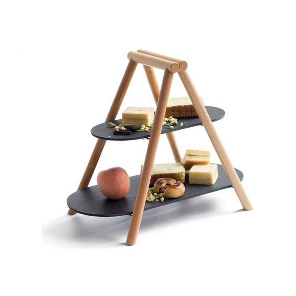 Cuisineart 2 Tier Serving Slate With Wooden Stand Oval