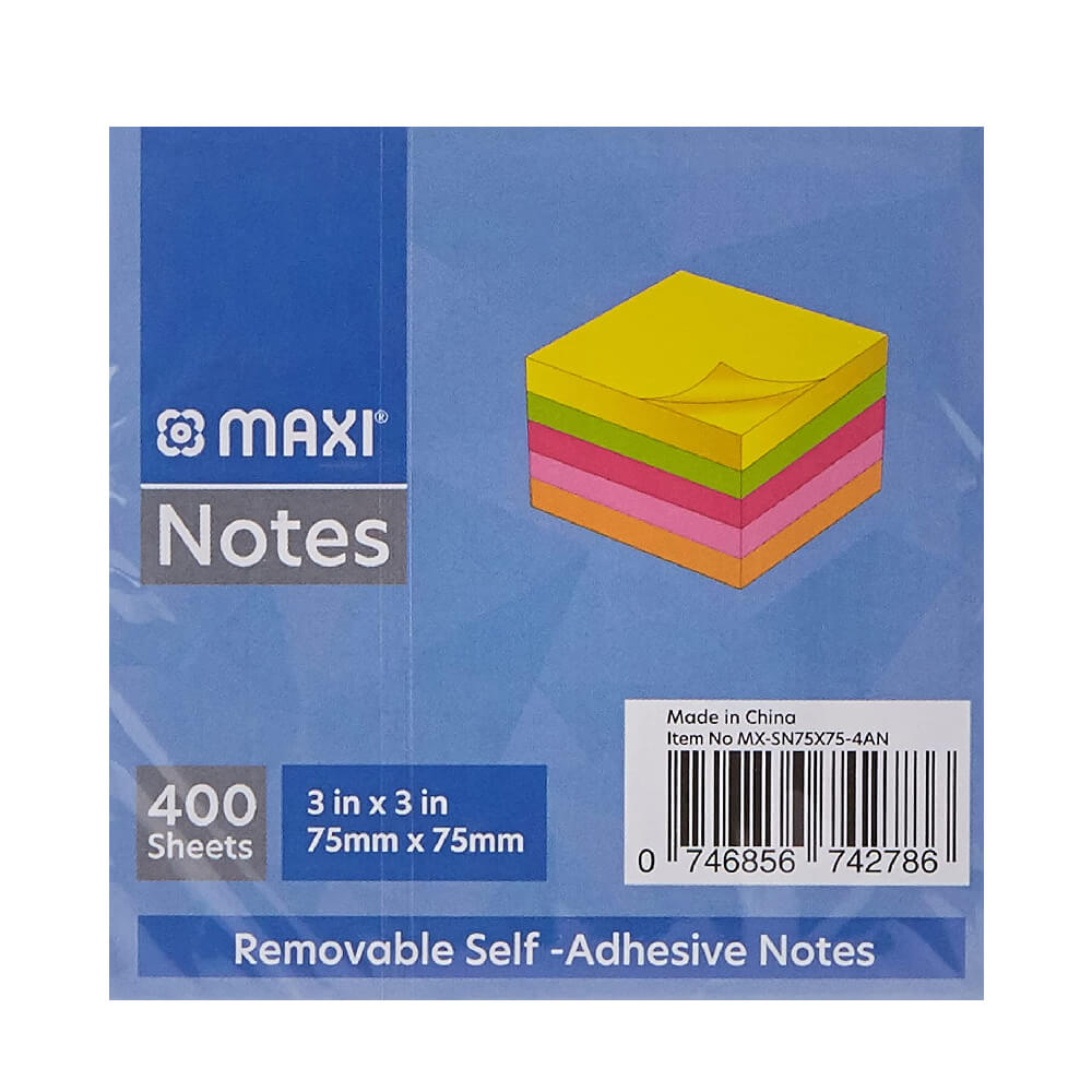 Maxi Sticky Notes 75X75Mm 5X80 Asst Neon Col 400Sh