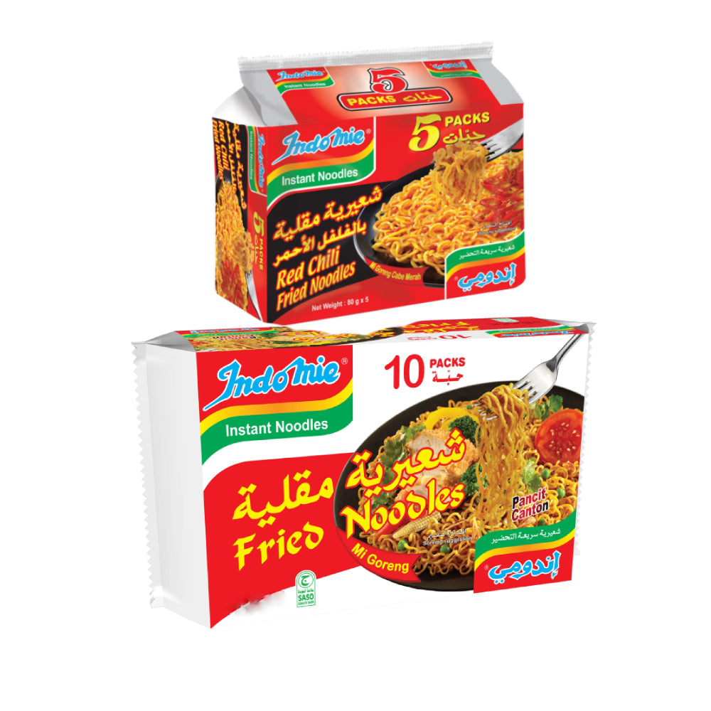 Indomie Mi Goreng Fried Noodles 10x85gm + Red Chilli Instant Fried Noodles 5x80gm