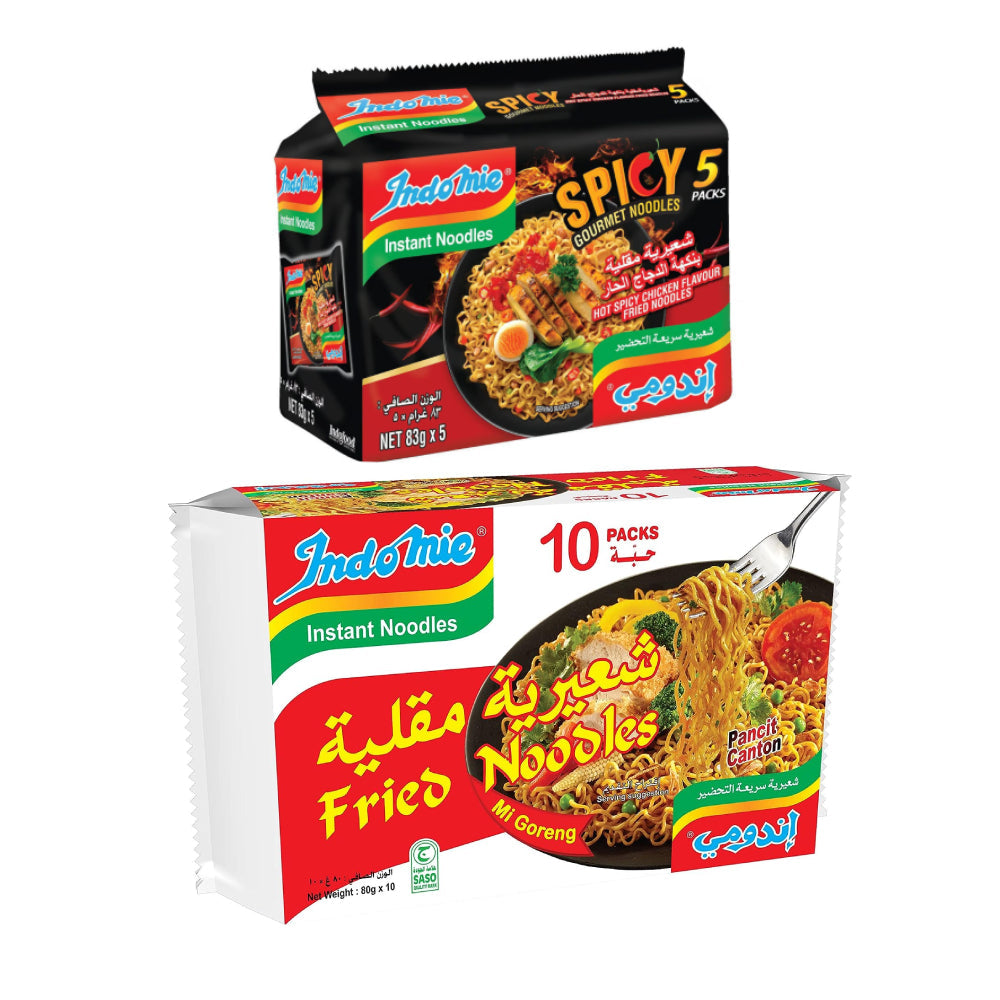 Indomie Mi Goreng Fried Noodles 10x85gm + Hot Spicy Chicken Flavour Fried Instant Noodles 5x83gm