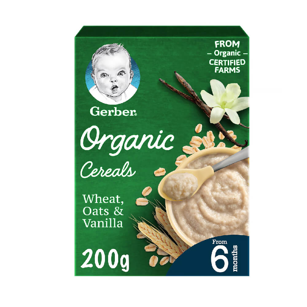 Gerber Organic Cereals Wheat Oats & Vanilla 200gm