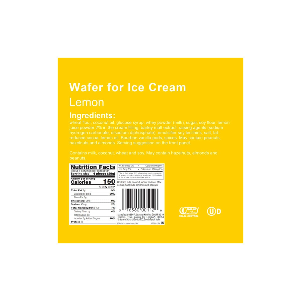 Loacker Lemon Wafer For Ice Cream 150g