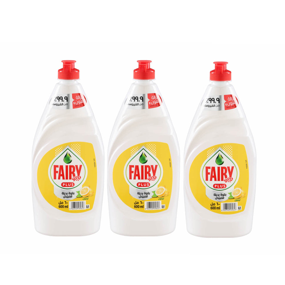 Fairy Plus Dishwashing Liquid Lemon 3x600ml