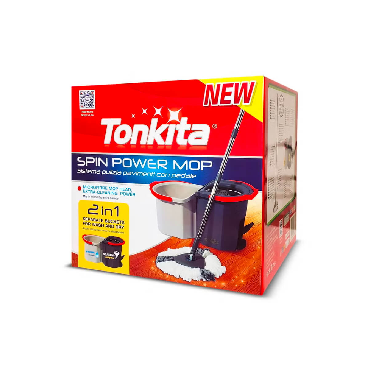 Tonkita Spin Power Mop & Bucket Set with Pedal – 2-in-1 Floor Cleaning
