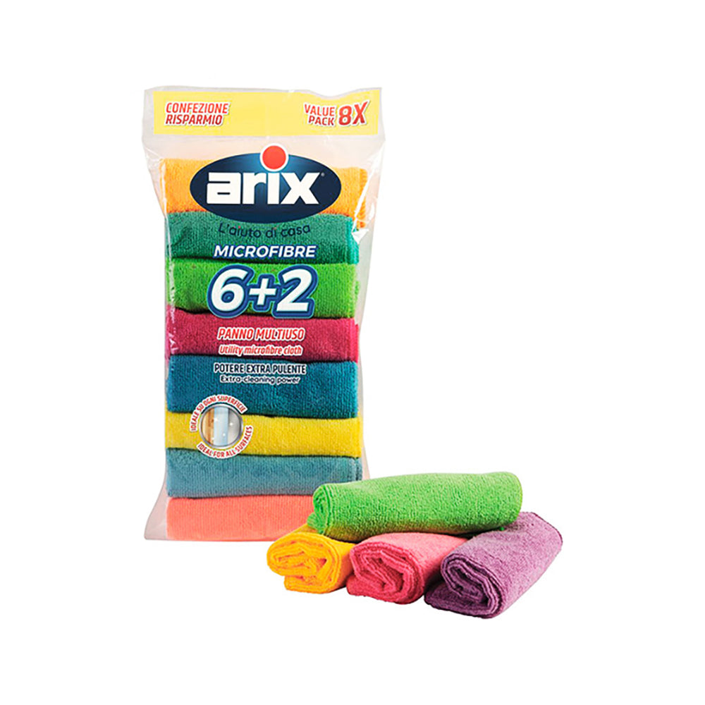 Arix Microfibre Cloths Multipack Assorted Colors Value Pack 6+2 Free