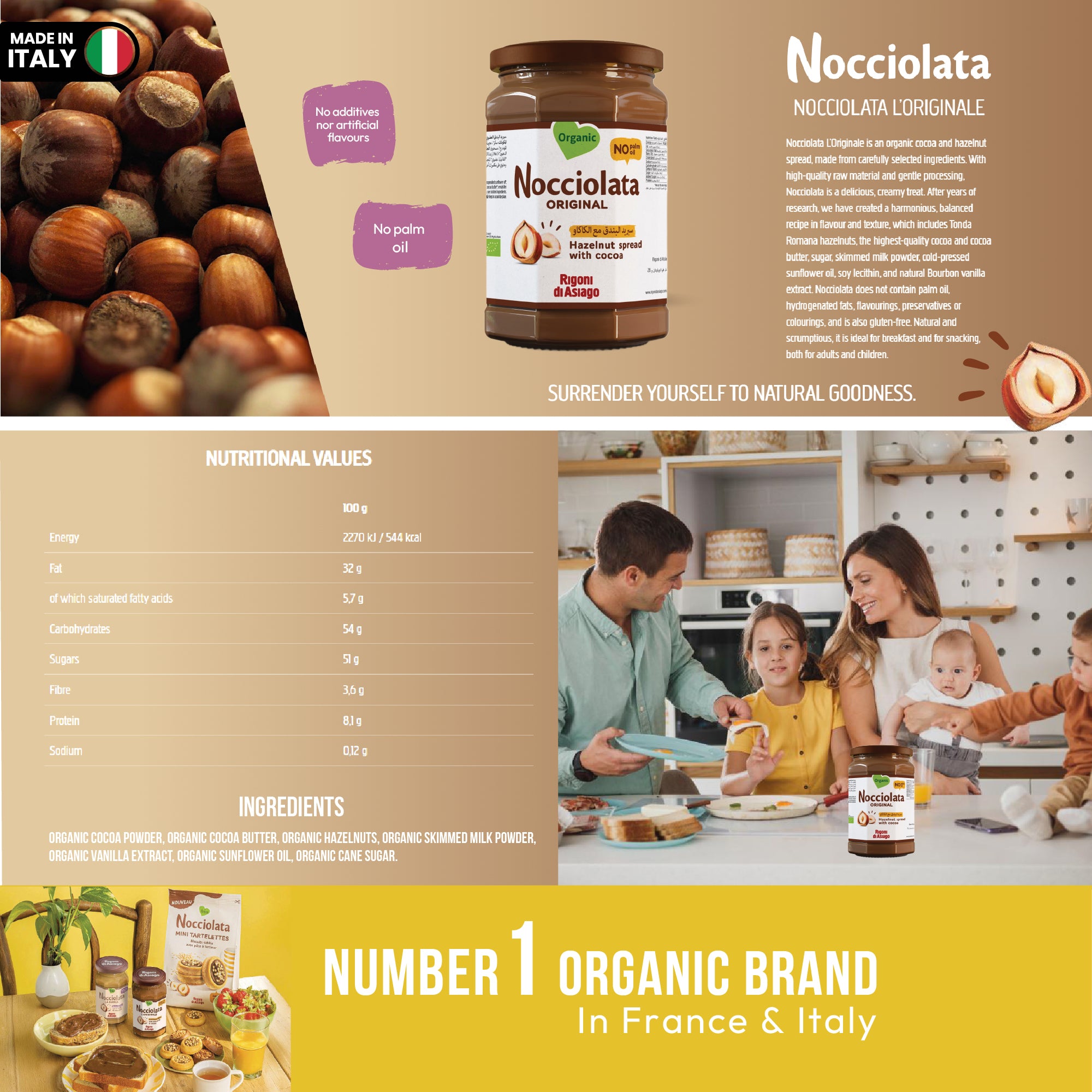Nocciolata Organic Original Cocoa Hazelnut Spread 250g