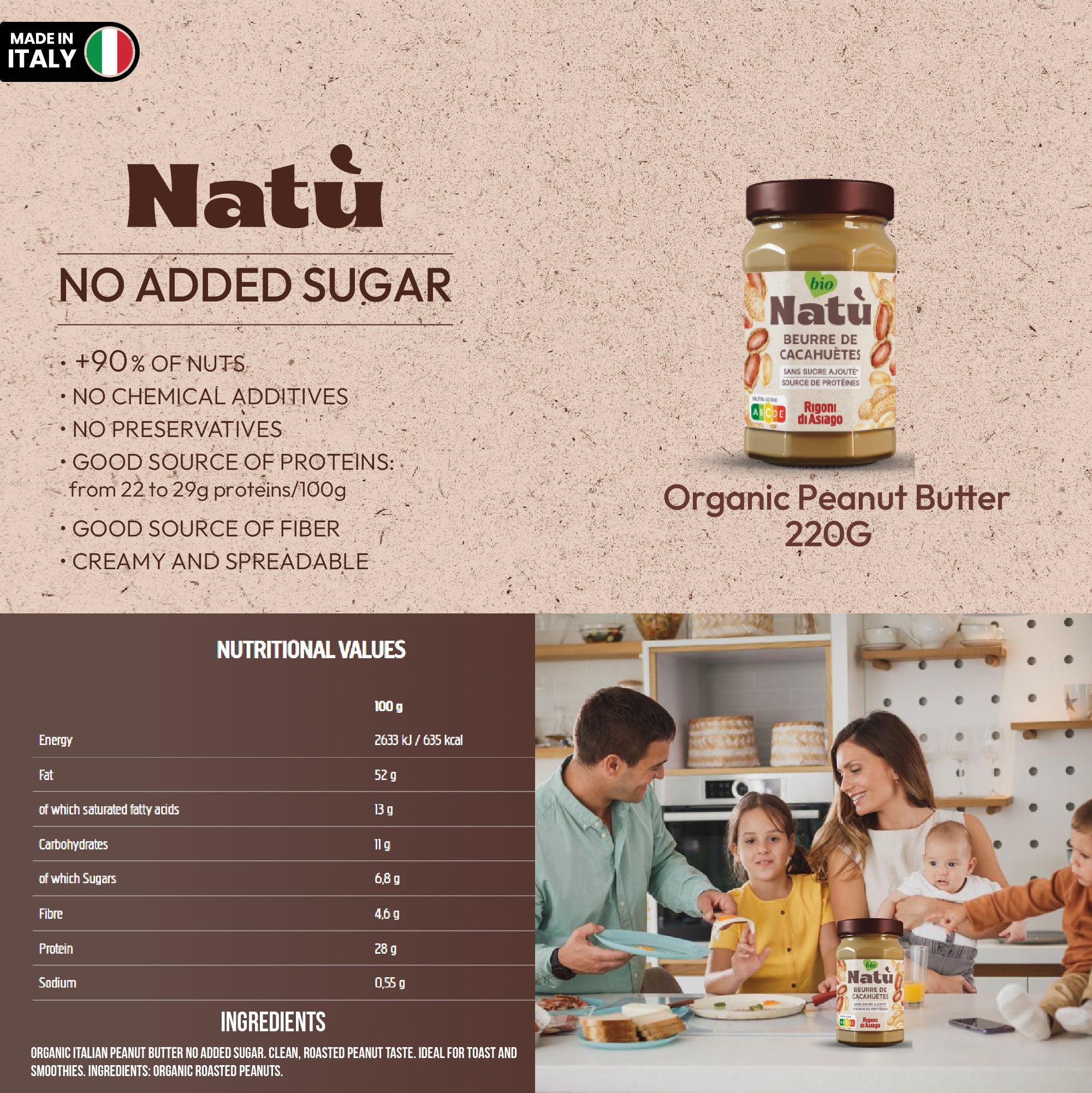 Natu Peanut Butter No Added Sugar 220gm