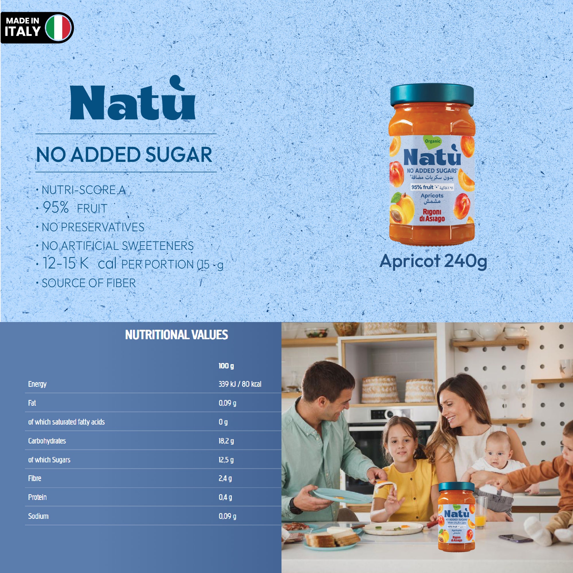 Natu Organic Apricot Fruit Spread No Added Sugar 240g