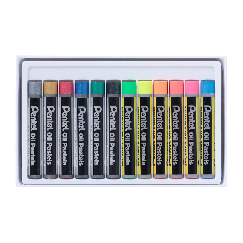 Pentel Arts Oil Pastel Metallic + Fluorescent Colours 12s