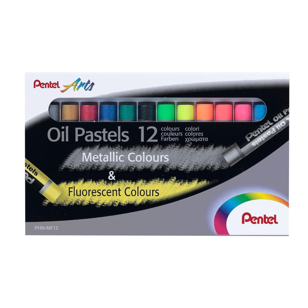 Pentel Arts Oil Pastel Metallic + Fluorescent Colours 12s