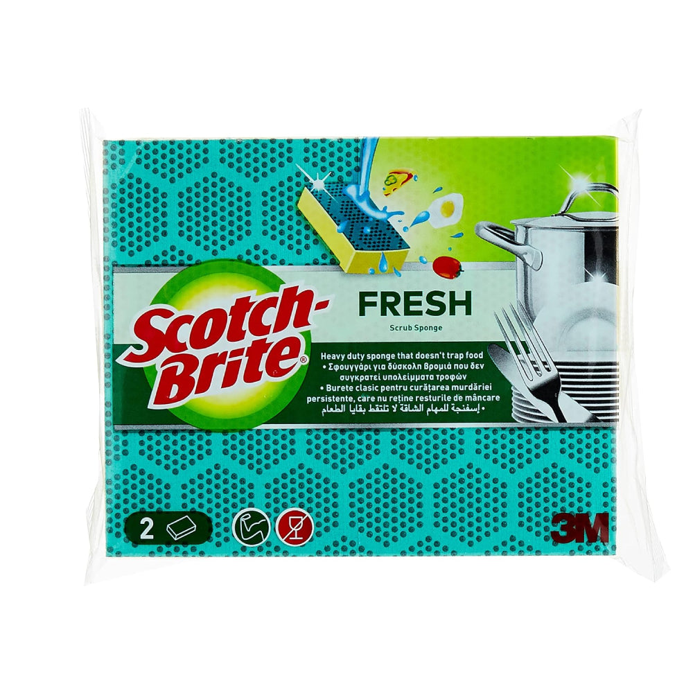 Scotch Brite 3M Fresh Heavy Duty Flat Laminate Scrub Dot Sponge 2s