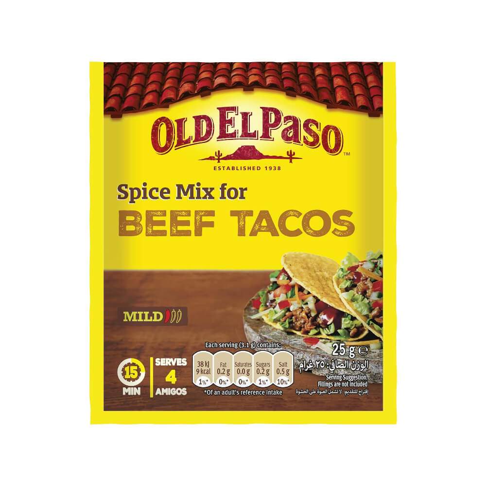 Old El Paso Spice Mix For Beef Tacos Mild 25gm
