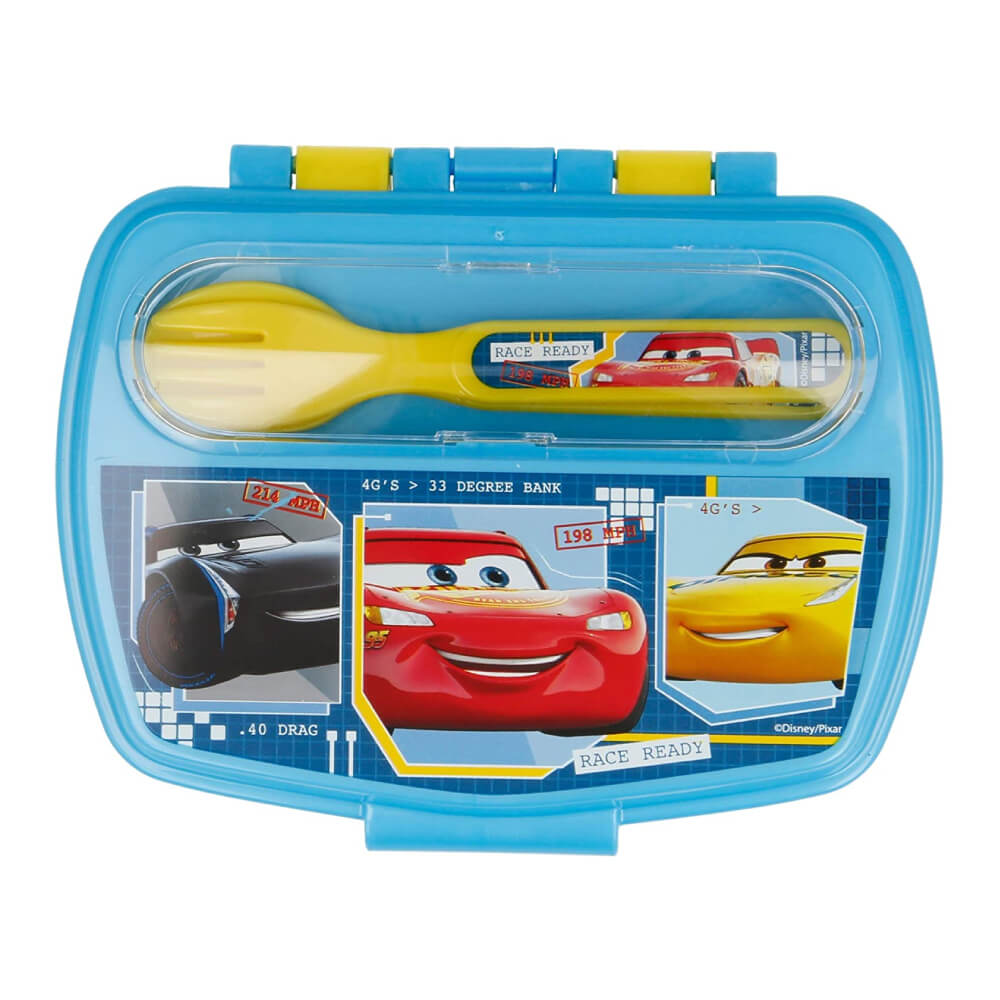 Stor Funny Sandwich Box With Cutlery Cars Race Ready