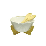 Shallow Salad Bowl With Bamboo Stand 24.5x24.5x12 + 2 Servers