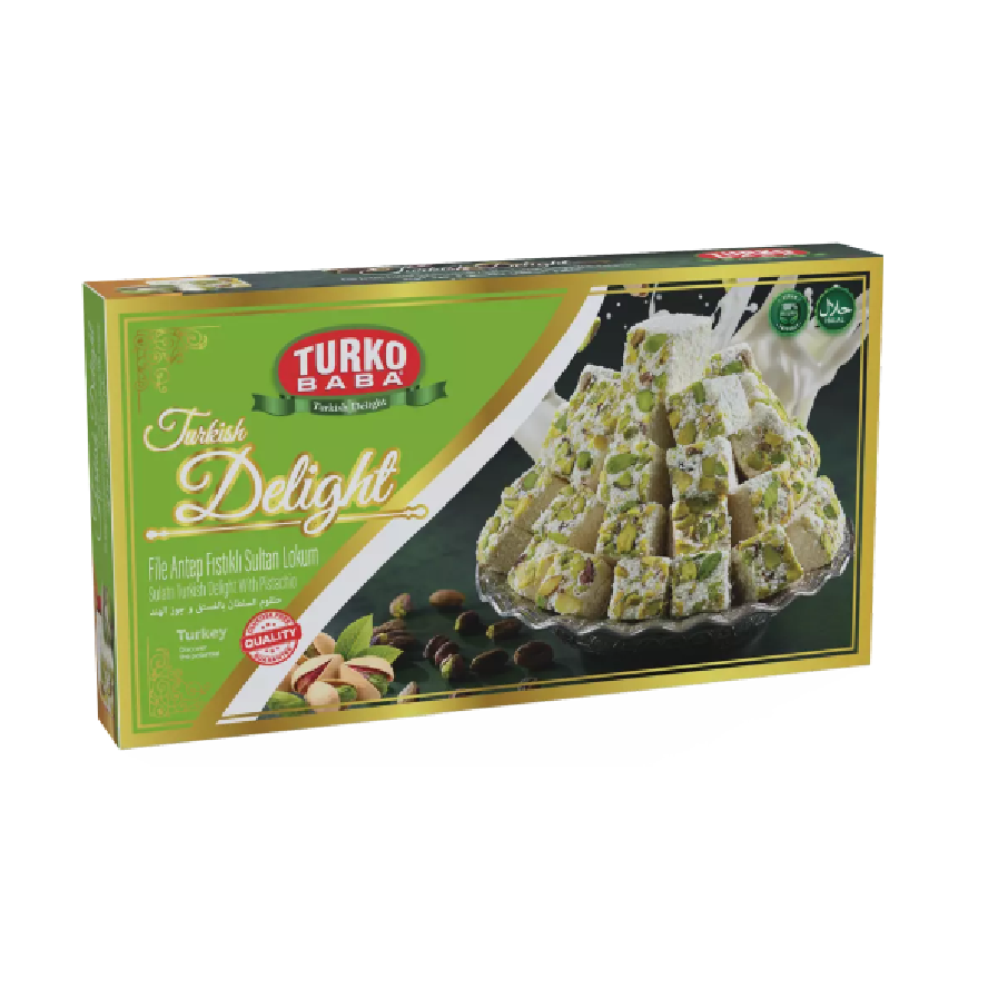 Turkish Turko Baba Turkish Delight with Coconut and Net Pistachio 400gm