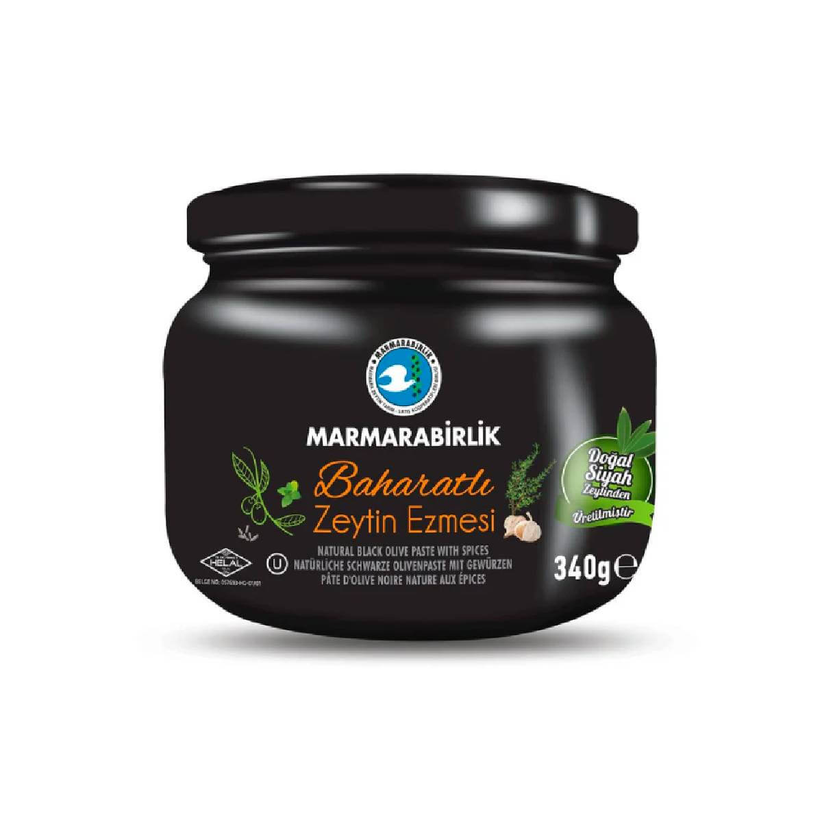 Turkish Marmarabirlik Black Olive Paste with Spices (Baharatli Zeytin Ezmesi) 340g