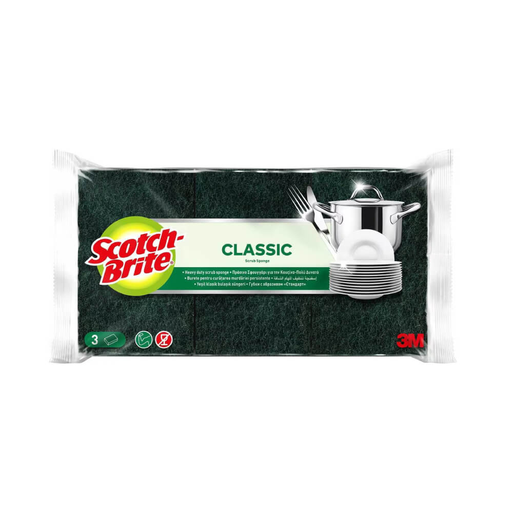 Scotch Brite Classic Heavy Duty Flat Laminate Scrub Sponge 3 Pieces
