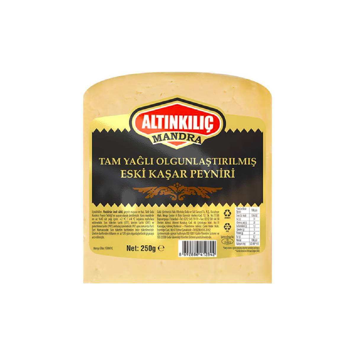 Turkish Altinkilic Aged Kashkaval Cheese (Tam Yagli Olgunlastirilmis Mandra Eski Kasar Peyniri) 250g
