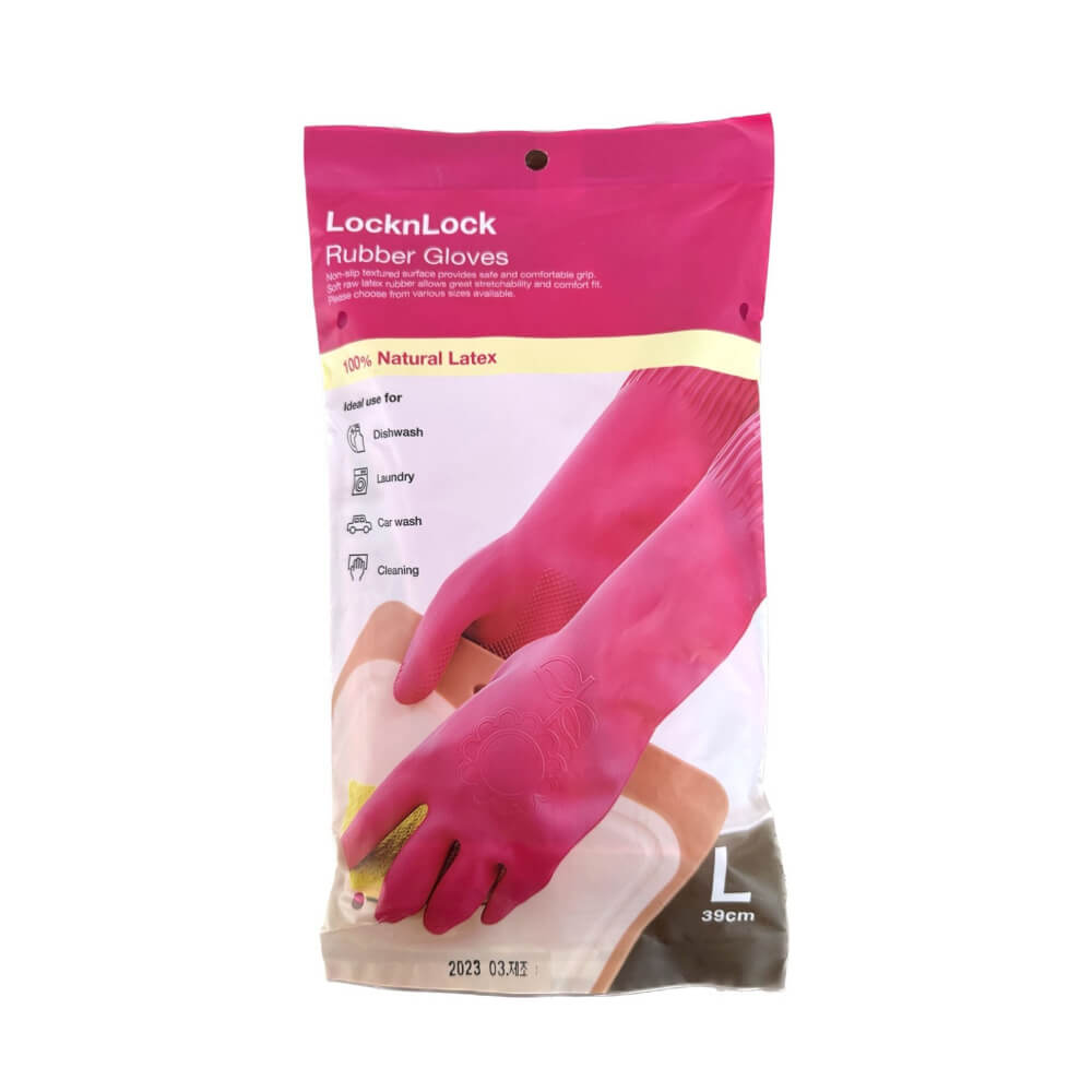 LocknLock Natural Latex Rubber Gloves Pink Large 39cm