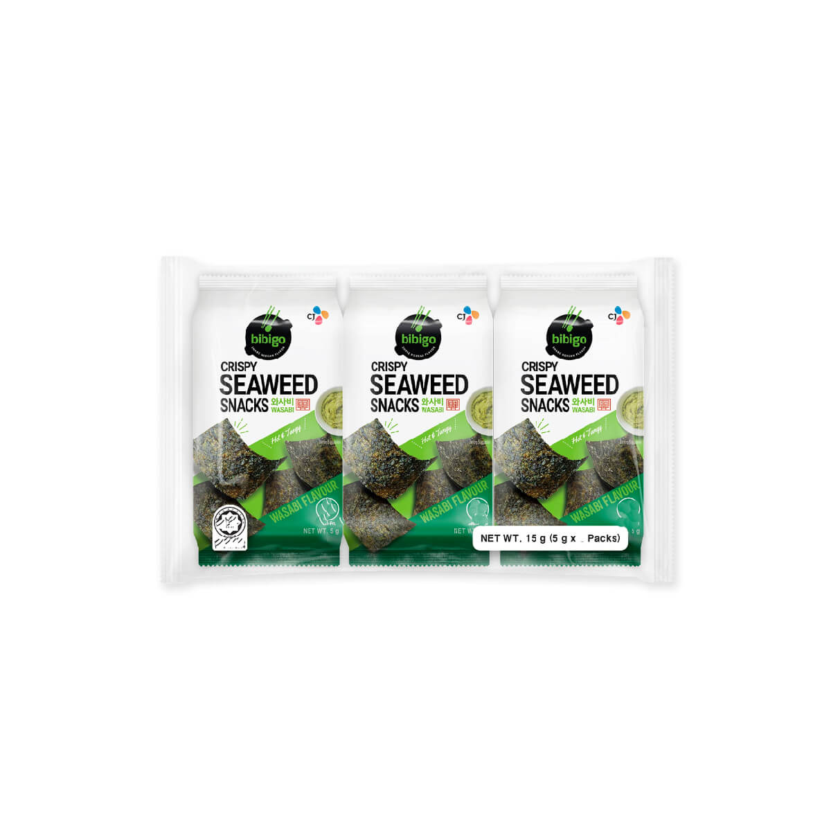 Bibigo Crispy Seaweed Snacks Wasabi Assorted Flavour Pack of 6x5gm