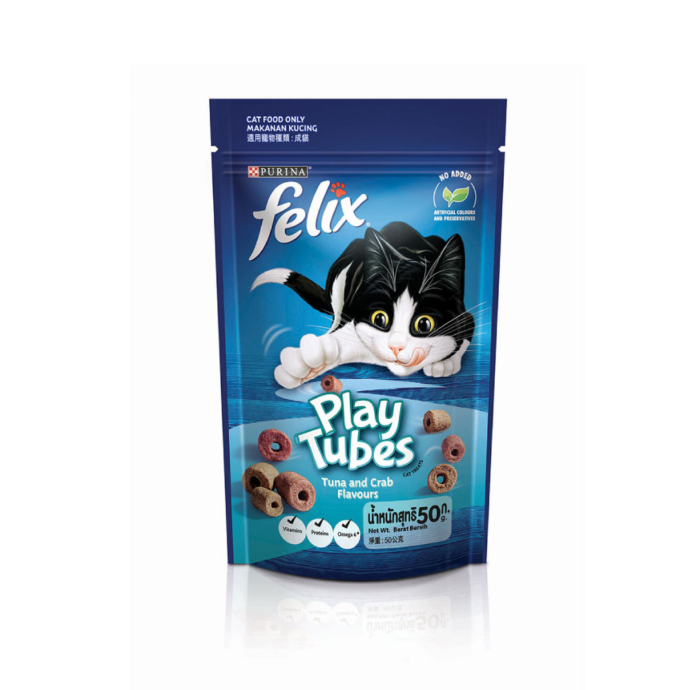 Felix Play Tubes Tuna & Crab Flavours Dry Cat Treats 50gm