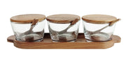 Billi 3 Condiment Set With Wood Tray Lid & Spoon